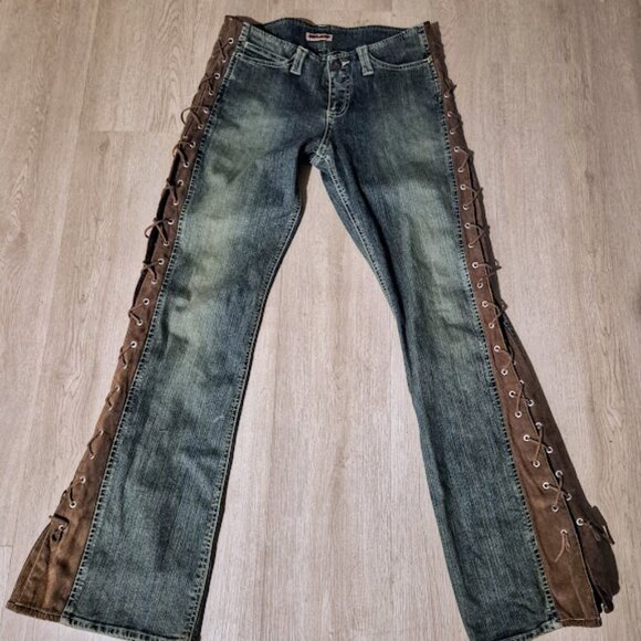 VTG JOU JOU Women's Jeans W Suede Side Stitching Western Chic Sz 9/10 - Picture 5 of 7